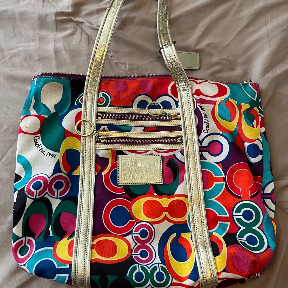 Coach Gold Tote with Playful Metallic Accents